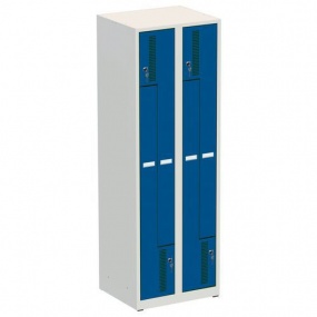 Svařované šatní skříně Rick I, dveře Z, 4 oddíly, cylindrický zámek, šedá/tmavě modrá