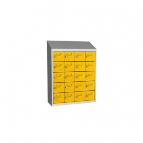 Svařovaná skříň na osobní věci Olaf, 20 boxů, otočný uzávěr, šedá/žlutá