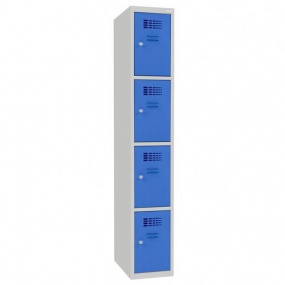 Svařovaná šatní skříň Emil, 4 boxy, cylindrický zámek šedá/světle modrá