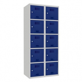 Svařovaná šatní skříň Samuel, 10 boxů, cylindrický zámek šedá/tmavě modrá