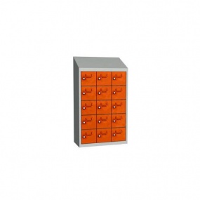 Svařovaná skříň na osobní věci Olaf, 15 boxů, otočný uzávěr, šedá/oranžová