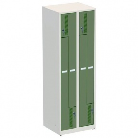 Svařované šatní skříně Rick I, dveře Z, 4 oddíly, cylindrický zámek, šedá/zelená