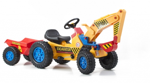 Hračka G21 Šlapací traktor Classic s bagrem a vlečkou žluto/modrý