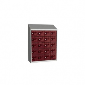 Svařovaná skříň na osobní věci Olaf, 20 boxů, otočný uzávěr, šedá/tmavě červená