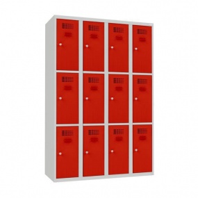 Svařovaná šatní skříň Will, 12 boxů, cylindrický zámek, šedá/červená