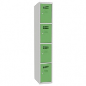 Svařovaná šatní skříň Emil, 4 boxy, cylindrický zámek šedá/zelená