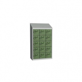 Svařovaná skříň na osobní věci Olaf, 15 boxů, otočný uzávěr, šedá/zelená