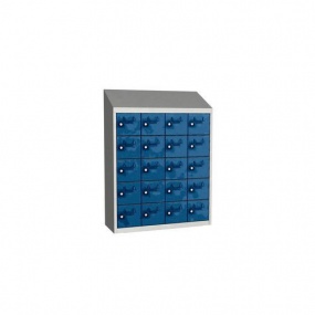 Svařovaná skříň na osobní věci Olaf, 20 boxů, cylindrický zámek, šedá/tmavě modrá