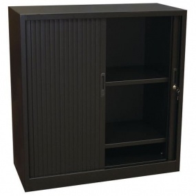 Kovová spisová skříň  s roletou, 2 police, 105 x 100 x 45 cm, černá