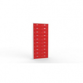 Svařovaná skříň na osobní věci Ron II, 20 boxů, cylindrický zámek, šedá/červená