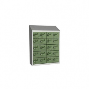 Svařovaná skříň na osobní věci Olaf, 20 boxů, otočný uzávěr, šedá/zelená