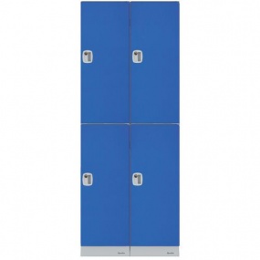 Montovaný plastový šatní modul Manutan Paulie, 4 boxy, cylindrický zámek, šedý/modrý