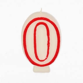Narozeninová svíčka - č. 0- bílá v červeným okrajem 7,3 cm