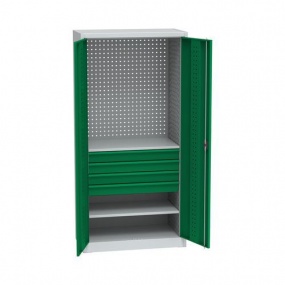 Kovová dílenská skříň na nářadí, 4 zásuvky, 195 x 95 x 50 cm, světle šedá/zelená