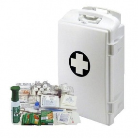 Plastová přenosná nástěnná lékárnička, uzamykatelná, 43 x 28 x 14 cm, s náplní SKLAD