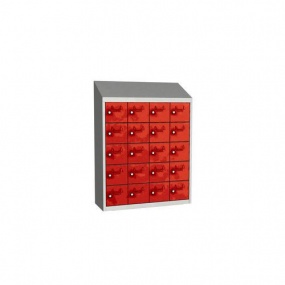 Svařovaná skříň na osobní věci Olaf, 20 boxů, cylindrický zámek, šedá/červená