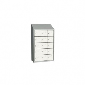 Svařovaná skříň na osobní věci Olaf, 15 boxů, otočný uzávěr, šedá/bílá