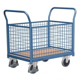 Plošinový vozík se dvěma madly s mřížovou výplní a bočními stěnami, do 400 kg