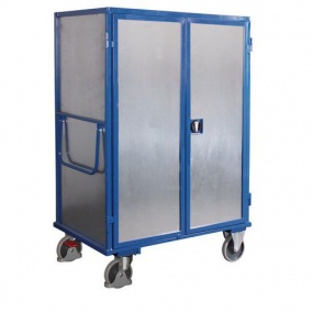 Vysoký skříňový vozík s madlem a 4 plnými stěnami, do 500 kg, 5 polic, 180 x 131,5 x 83 cm