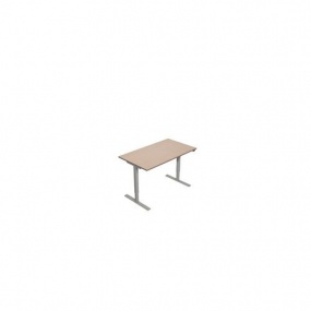Výškově nastavitelný kancelářský stůl TOP O s šedým podnožím, 140 x 80 x 70,5 - 119,5 cm, dezén bělený dub