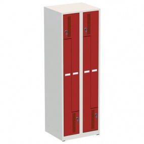 Svařované šatní skříně Rick I, dveře Z, 4 oddíly, cylindrický zámek, šedá/červená