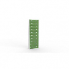 Svařovaná skříň na osobní věci Ron I, 20 boxů, cylindrický zámek, šedá/zelená