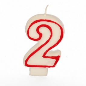Narozeninová svíčka - č. 2- bílá v červeným okrajem 7,3 cm