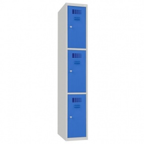 Svařovaná šatní skříň Dean, 3 boxy, cylindrický zámek, šedá/světle modrá