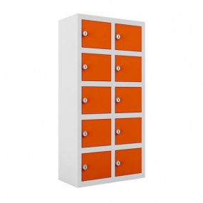 Svařovaná skříň na osobní věci Ben, 10 boxů, cylindrický zámek, šedá/oranžová