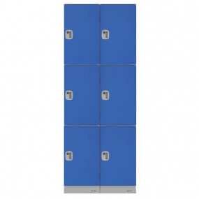 Montovaný plastový šatní modul Manutan Murphy, 6 boxů, cylindrický zámek, šedý/modrý