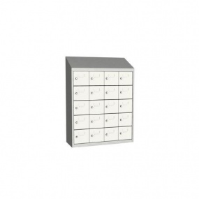 Svařovaná skříň na osobní věci Olaf, 20 boxů, otočný uzávěr, šedá/bílá