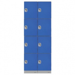 Montovaný plastový šatní modul Manutan Murphy, 8 boxů, cylindrický zámek, šedý/modrý