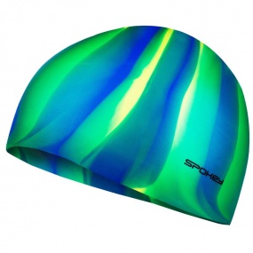 Spokey ABSTRACT-Plavecká čepice silikonová modro-žluto-zelené pruhy