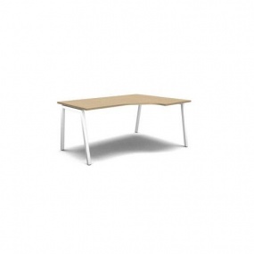 Ergo kancelářský stůl MOON A, 160 x 120 x 74 cm, pravé provedení, bělený dub/bílá