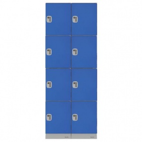 Montovaný plastový šatní modul Manutan Ed, 8 boxů, cylindrický zámek, šedý/modrý