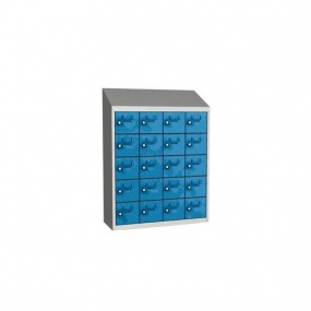 Svařovaná skříň na osobní věci Olaf, 20 boxů, cylindrický zámek, šedá/světle modrá