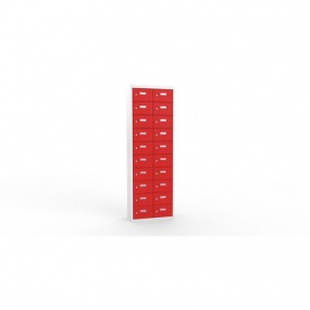 Svařovaná skříň na osobní věci Ron I, 20 boxů, cylindrický zámek, šedá/červená
