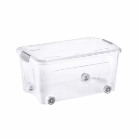 COMBI BOX CLIP 43L s víkem transparent, 59.3X38XH29CM, kolečka, clip stříbrný