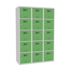 Svařovaná šatní skříň Adam, 15 boxů, cylindrický zámek šedá/zelená