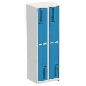 Svařované šatní skříně Rick I, dveře Z, 4 oddíly, cylindrický zámek, šedá/světle modrá