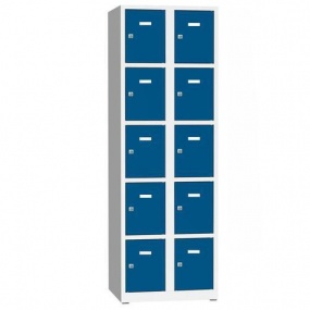 Svařovaná šatní skříň Philip, 10 boxů, cylindrický zámek, šedá/modrá