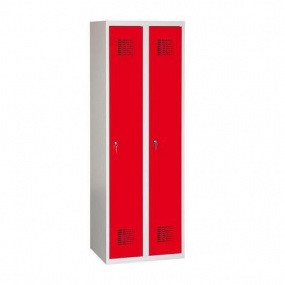 Svařovaná šatní skříň Raphael, 2 oddíly, cylindrický zámek, šedá/červená