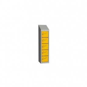Svařovaná skříň na osobní věci Olaf, 5 boxů, otočný uzávěr, šedá/žlutá