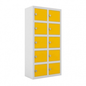 Svařovaná skříň na osobní věci Ben, 10 boxů, cylindrický zámek, šedá/žlutá