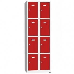 Svařovaná šatní skříň Philip, 8 boxů, cylindrický zámek, šedá/červená