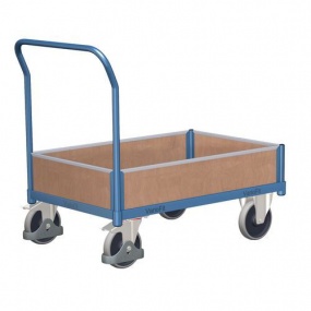 Plošinový vozík s madlem a nízkými plnými bočnicemi, do 400 kg