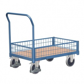 Plošinový vozík s madlem a nízkými mřížovými bočnicemi, do 400 kg