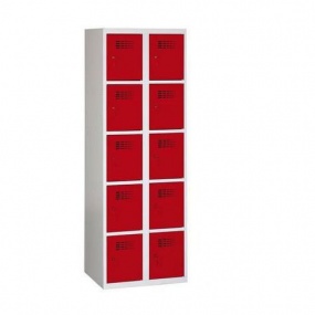 Svařovaná šatní skříň Eric odlehčená, 10 boxů, cylindrický zámek, šedá/tmavě červená