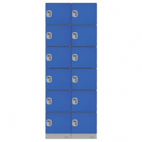 Montovaný plastový šatní modul Manutan Murphy, 12 boxů, cylindrický zámek, šedý/modrý
