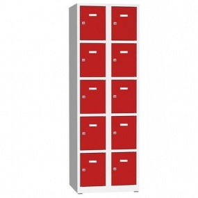 Svařovaná šatní skříň Philip, 10 boxů, cylindrický zámek, šedá/červená